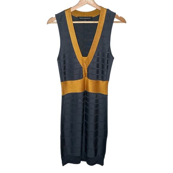 French Connection Slate Gray Blue Sleeveless V-Neck Bandage Sheath Dress 6 - Picture 1 of 5